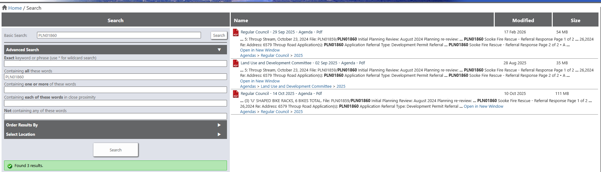 Sooke CivicWeb results for PLN01860