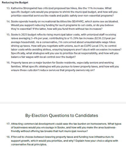 Conservative Questionnaire - Reducing the budget