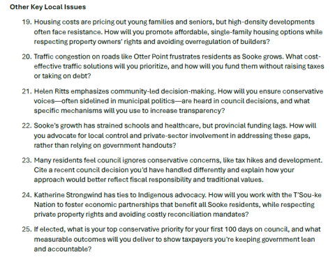 Conservative Questionnaire - Other Key Local Issues