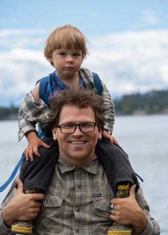 Nick with William in front of the Sooke harbour